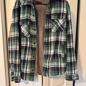 Green Plaid Sherpa-Lined Jacket